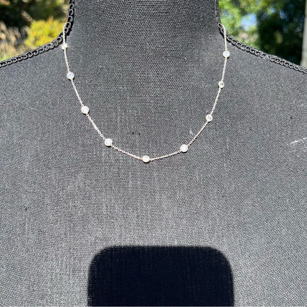 925 Sterling Silver CZ Cubic Zirconia Station Necklace 16-18" - Like new - Picture 4 of 9